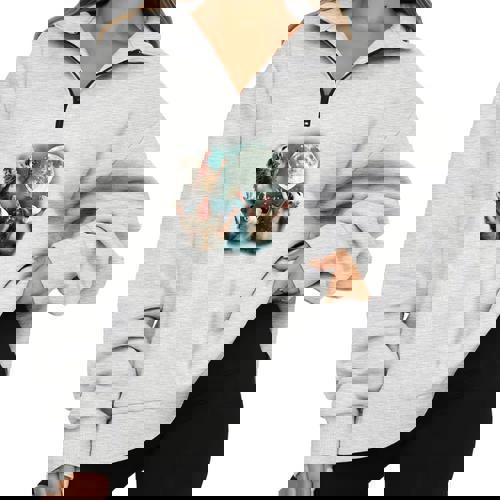 Three Possum Moon Meme Half-Zip Sweatshirt | Unisex Oversized Fit - Raccsy