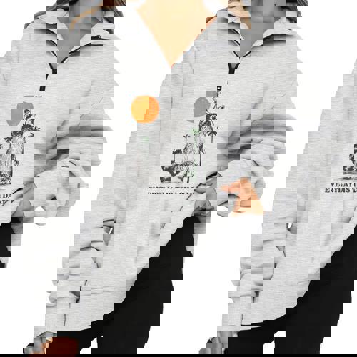 Everyday Is Trash Day Retro 90s Sunset Raccoon Trash Panda Half Zip Oversized Sweatshirt - Raccsy DE