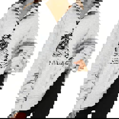 A Little Feral Raccoon With Moon Animal Raccoon Trash Panda Half Zip Oversized Sweatshirt - Raccsy