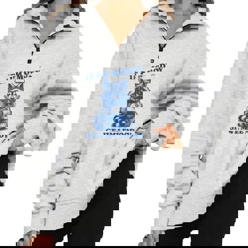 Moody Raccoon Half Zip Sweatshirt - Oversized Comfort for Fun - Raccsy