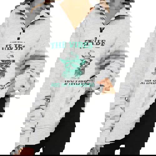 The Vibes Are In Shambles Sarcastic Raccoon Cowboy Half Zip Oversized Sweatshirt - Raccsy