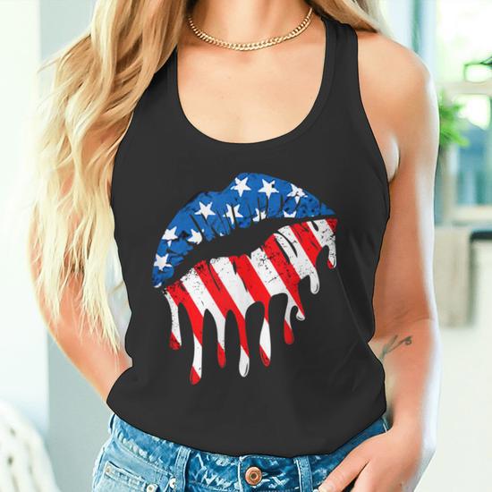4th Of July Sexy Lips American Flag Vintage Patriotic USA Tank Top