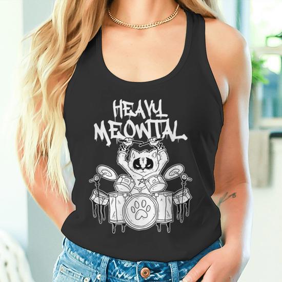 Débardeur Chat Rock’n’roll - Message Métal Et Logo Meow - Cadeau Pour Amoureux Des Chats Et Musiciens - 11