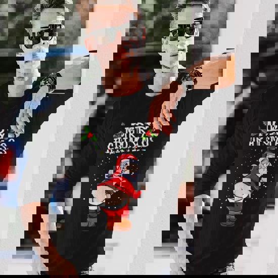 Natale Uomo Divertente Babbo Natale Faccia T-shirt Da Uomo Con Stampa Posteriore