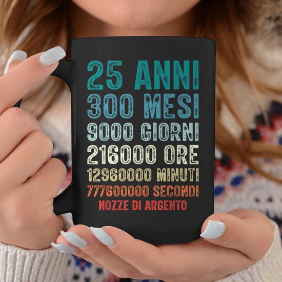 Pagma Tazza Per Nozze D'Argento – 25 Anni Di Matrimonio – Stampata Su Entrambi I Lati – 330 Ml – Lavabile In Lavastoviglie E Microonde