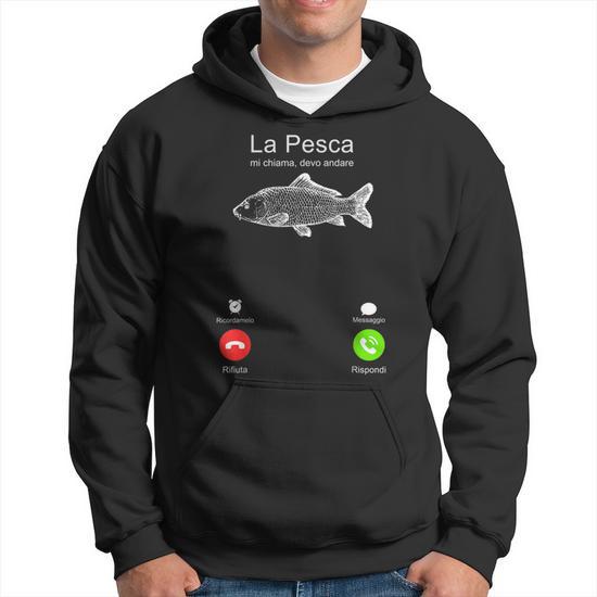 Felpa Con Cappuccio Uomo 'Just Fish It' – Pescatore Divertente – Mylcultshirt Nera