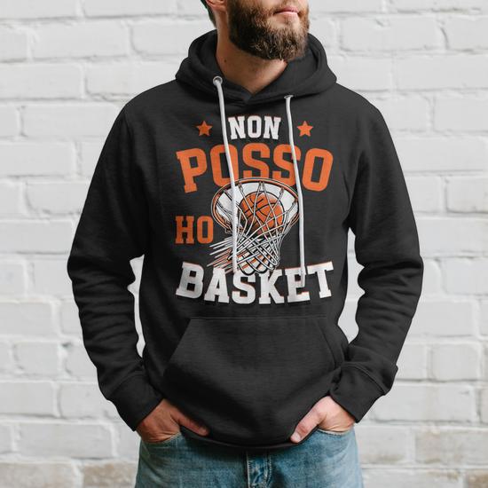Felpa Con Cappuccio Basket "Non Posso" - Maglione Sportivo Con Stampa Pallacanestro E Scritta Divertente