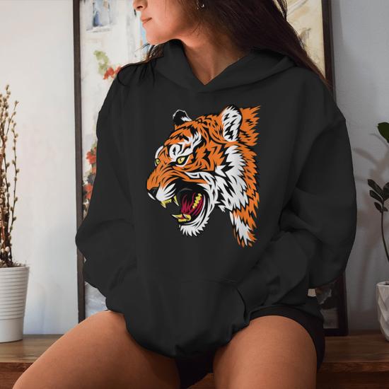 Grande Veste à Capuche Intégrale Tigre - Taille L - Noir - Sweat Unisexe