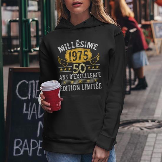 Sweat à Capuche 50 Ans Anniversaire - Vintage 1975, Cadeau Original Pour Octobre 1975