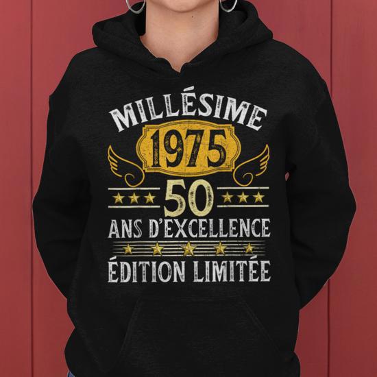Sweat à Capuche 50 Ans Anniversaire - Design Vintage Octobre 1975 - Cadeau Personnalisé Homme Femme