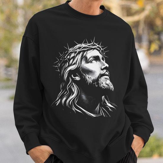 Jesus Christ Face With Crown Of Thorns God Bible Sweatshirt - Seseable