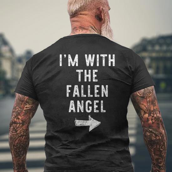 I'm With The Fallen Angel Costume Halloween Matching Couple Men's Back  Print T-Shirt - Monsterry UK