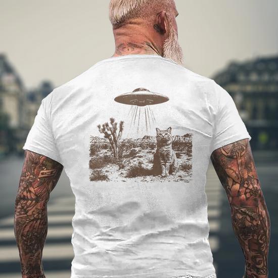 Retro 90S Western Vintage Ufo Cowboy Cat Wild West Kitten Men's T
