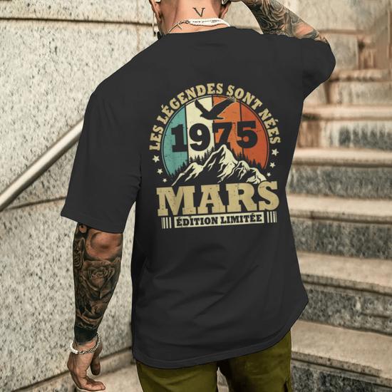 T-shirt 50ème Anniversaire 'Les Légendes Sont Nées En 1975' - Homme/Unisexe, Tailles S à 3XL, Neuf