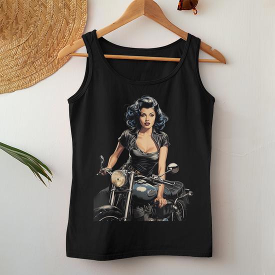 Débardeur Femme Biker Girl Chick Moto Vintage - T-Shirt Sans Manches Motarde Rétro