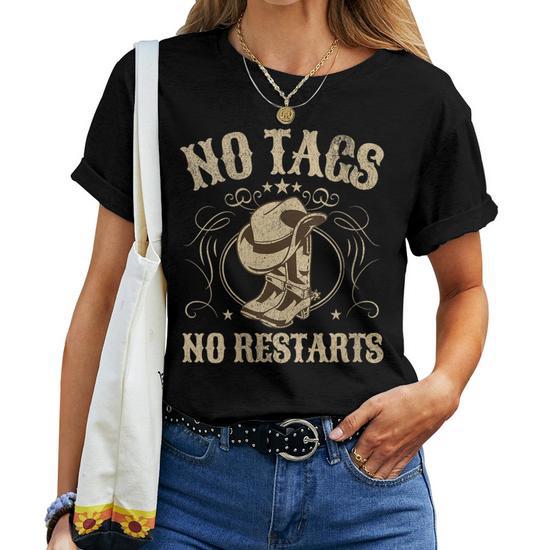 Camiseta Mujer No Tags No Restarts – Country Western Line Dance – Cuello V Para Bailarinas Y Fans De La Música Country
