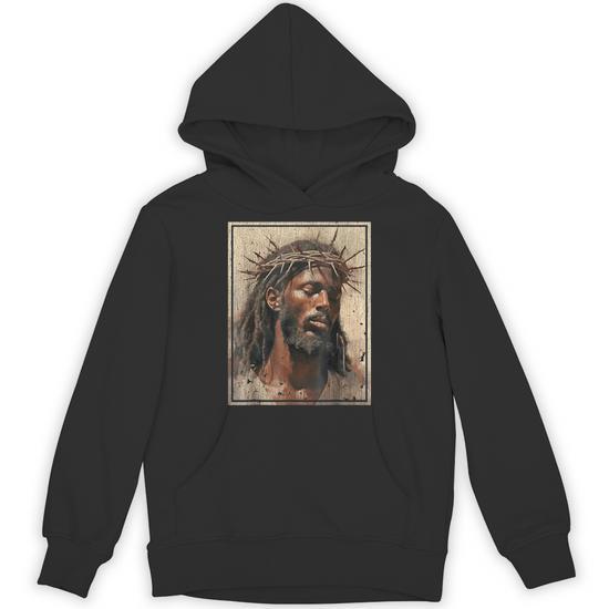 Black Jesus Face Of Jesus Cross With Crown Of Thorns Hoodie - Seseable