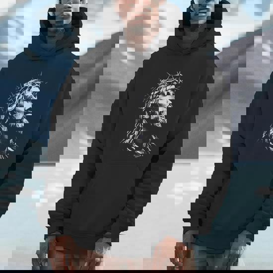 Jesus Christ Face With Crown Of Thorns God Bible Hoodie