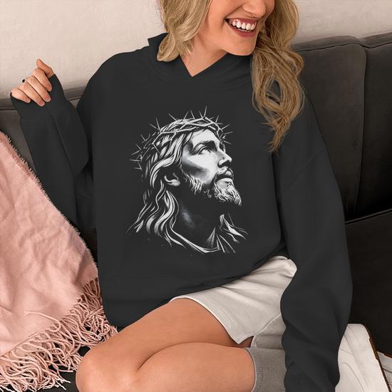 Jesus Christ Face With Crown Of Thorns God Bible Hoodie - Seseable
