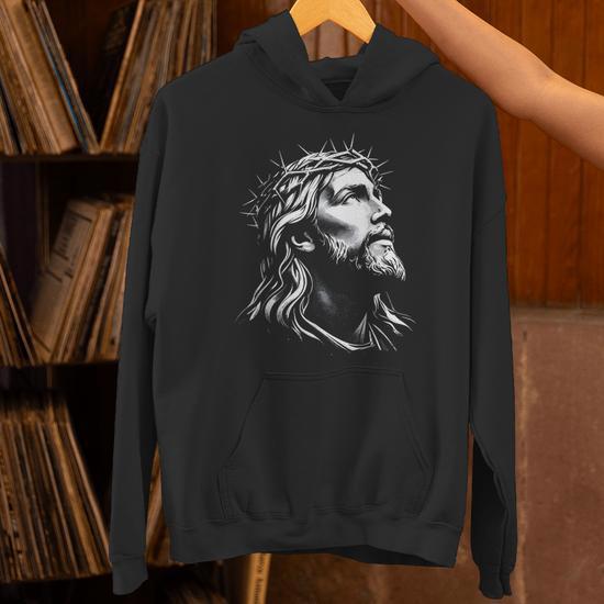Jesus Christ Face With Crown Of Thorns God Bible Hoodie - Seseable