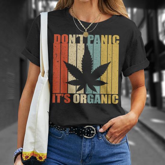 T-Shirt "Don't Panic It's Organic Weed" Humoristique | Débardeur Vintage Cannabis | Cadeau Pour Amateurs