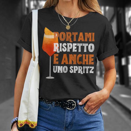 T-shirt Homme Ironique "Portami Rispetto E Anche Uno Spritz" - Manches Courtes - Coton - Neuf Avec étiquettes