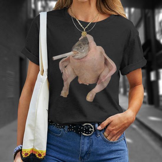 chicken fish cigarette Face Smoking a Funny Meme T-Shirt : Clothing, Shoes & Jewelry or as unique gifts for family "HQ Fish Face Chicken Smoking