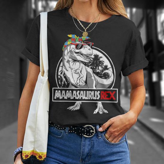 MSAXSAURUSウェア Mamasaurus T Rex Dinosaur Mama Saurus Autism Awareness Women T