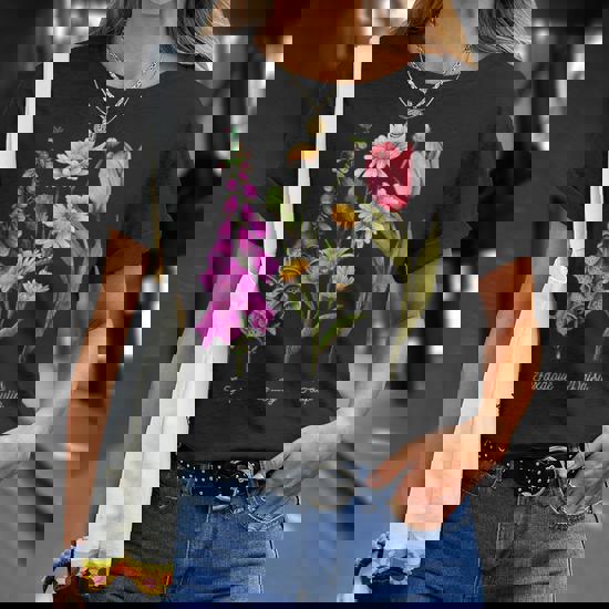 Vintage Floral Plant Foxglove Daisy Tulip Flower Girl Mom T-Shirt