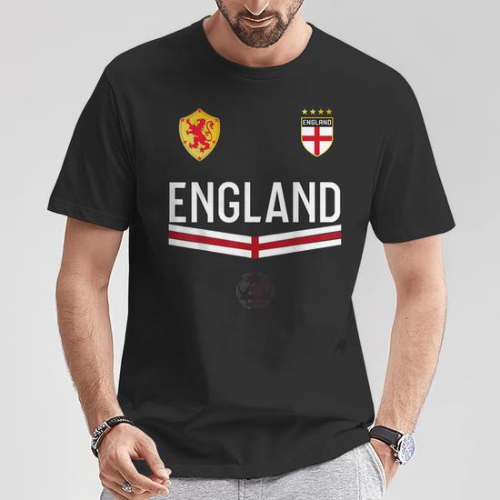 T-shirt De Football Angleterre Homme – Col Rond, Coupe Ample, Manches Courtes, Respirant, Imprimé Graphique – Fan De Foot