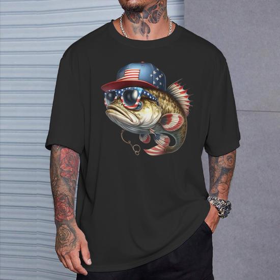 Fishing & Fisherman American Flag Patriotic Vintage T-Shirt - Seseable