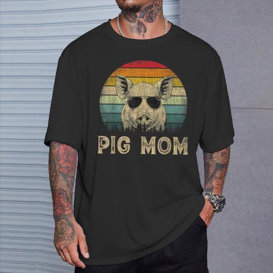Vintage Pig Mom Pig Lovers Mommy Mother's Day T-Shirt - Seseable