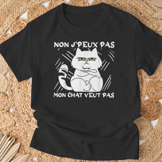 Débardeur Humour Chat 'Non J'peux Pas Mon Chat Veut Pas' - Design Drôle Pour Fans De Chats - Coupe Classique, Léger, 100% Coton