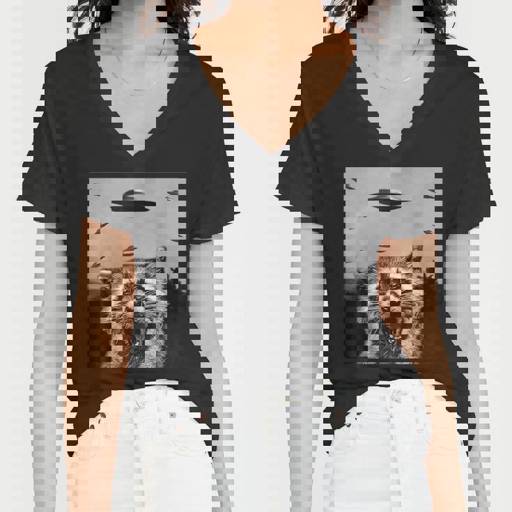 Alien UFO Raccoon Women's V-Neck T-Shirt - Fun Gift for All Ages