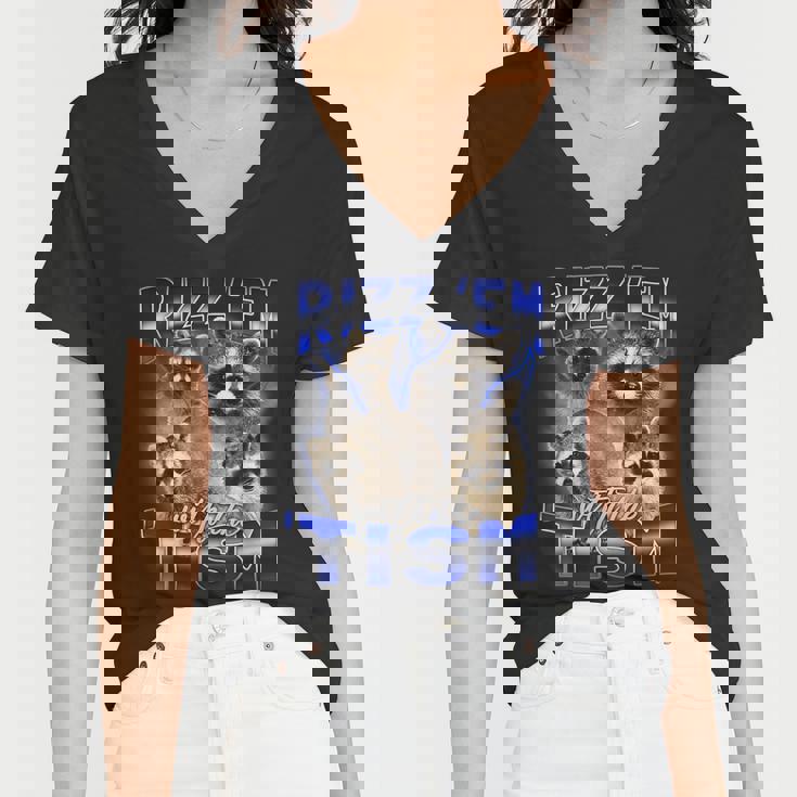 Autistic Raccoon Rizz V-Neck Tshirt - Women's Meme Style