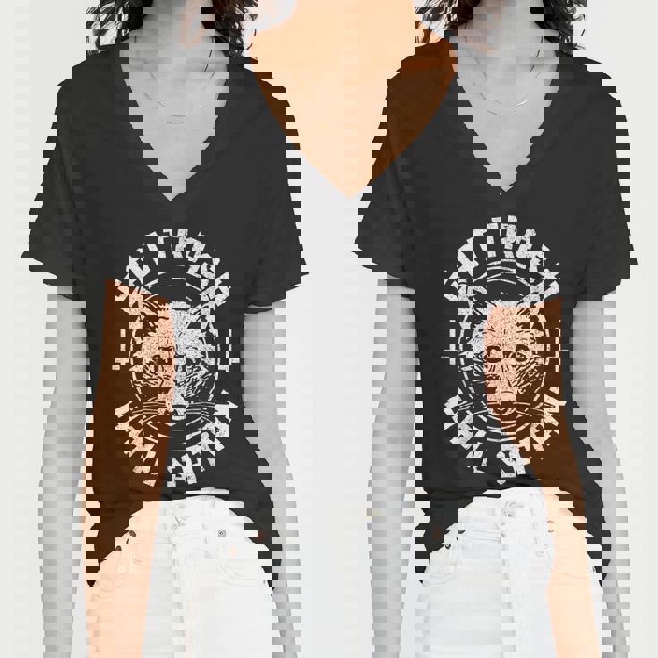 Gothic Raccoon V-Neck T-Shirt - Quirky Style for Edgy Women