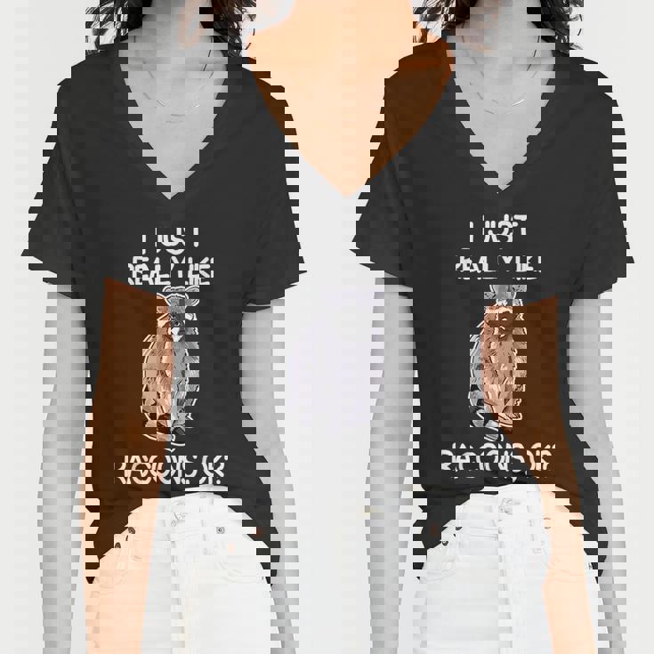 Raccoon Love Women's V-Neck T-Shirt - Playful Design for Fans