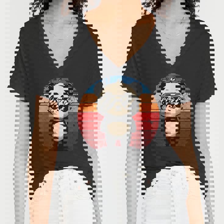 Retro Panda BBQ Pool Party Women's V-Neck T-Shirt - Fun & Stylish