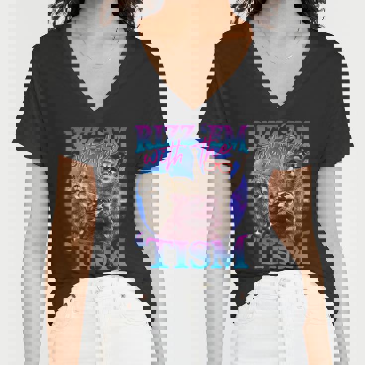 Retro Raccoon Meme V-Neck T-Shirt for Women | Rizz Em Up Style