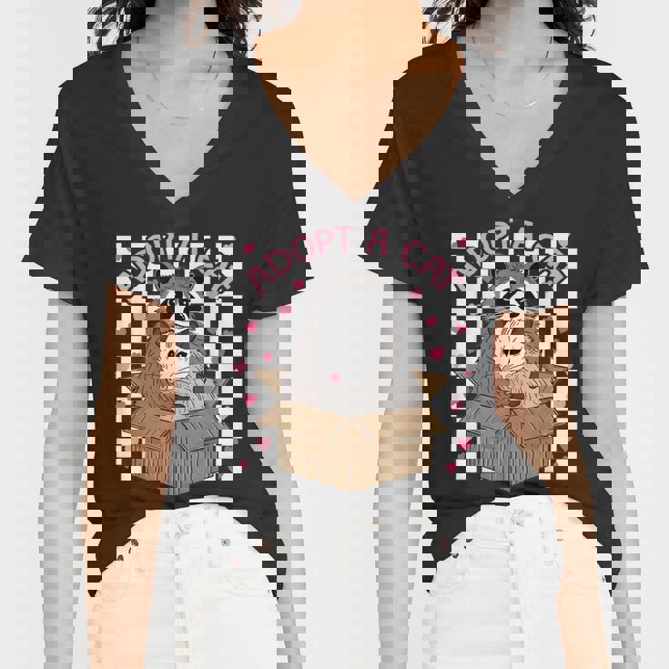 Women's V-Neck T-Shirt - Adopt A Cat Team - Opossum & Racoon Design