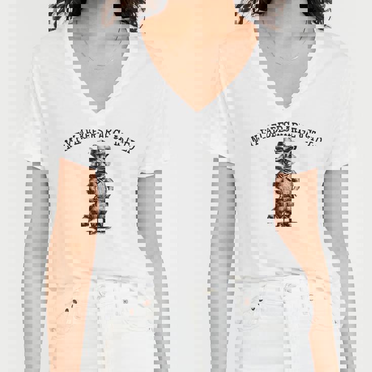 Raccoon Cowboy Women's V-Neck T-Shirt - Playful Humor - Wild West Fun