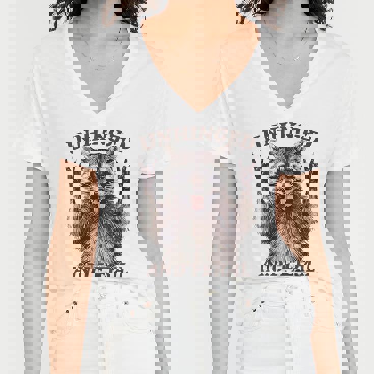 Raccoon Feral Retro T-Shirt - Summer Style V-Neck for Women