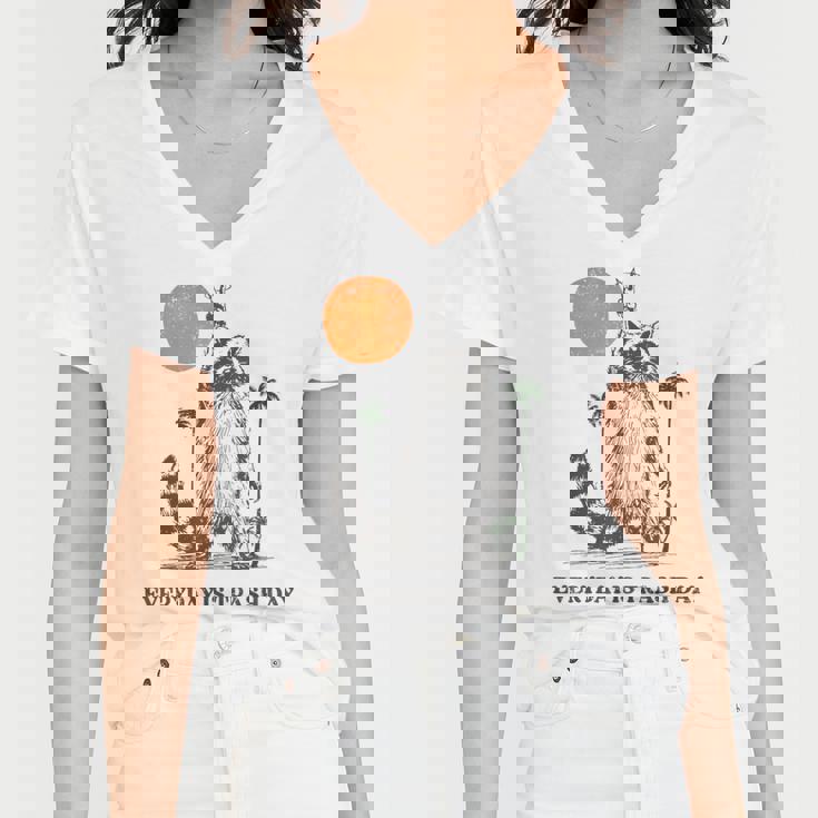Trash Panda Women's V-Neck T-Shirt - Retro 90s Sunset Design