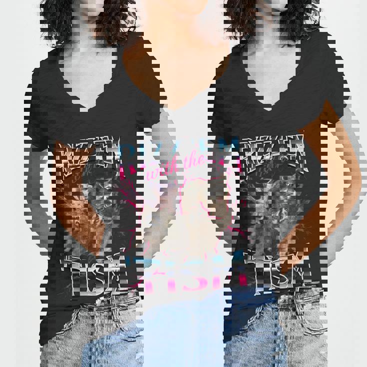 Autism Rizz Em With The Tism Meme Autistic Racoon Women's V-Neck T-Shirt