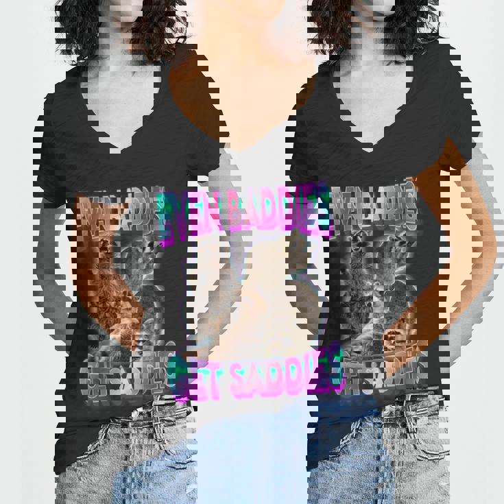 Even Baddies Get Saddies Raccoon Meme Women's V-Neck Tee - Fun Gift