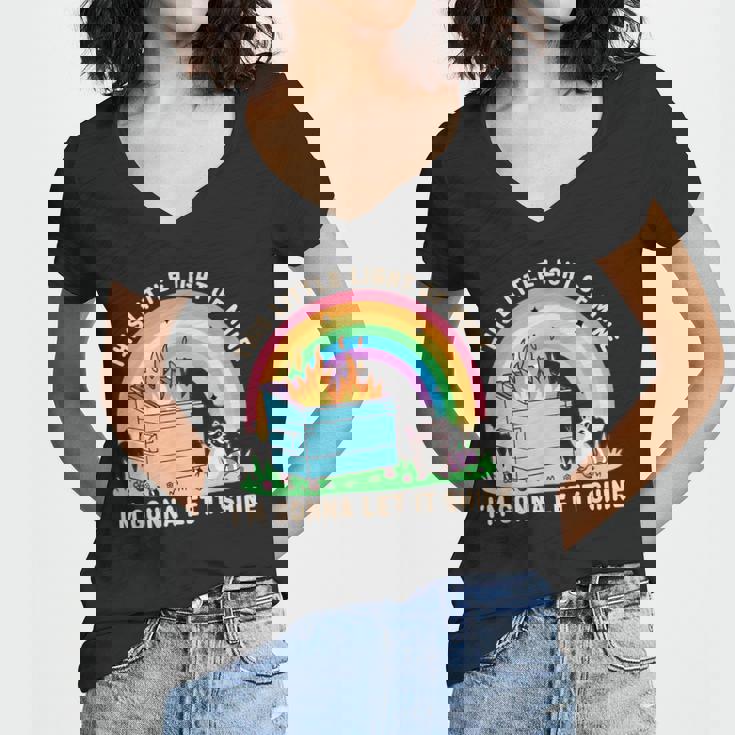 Groovy This Little Light-Of Mine Dumpster Fire Raccoon Women's V-Neck T-Shirt
