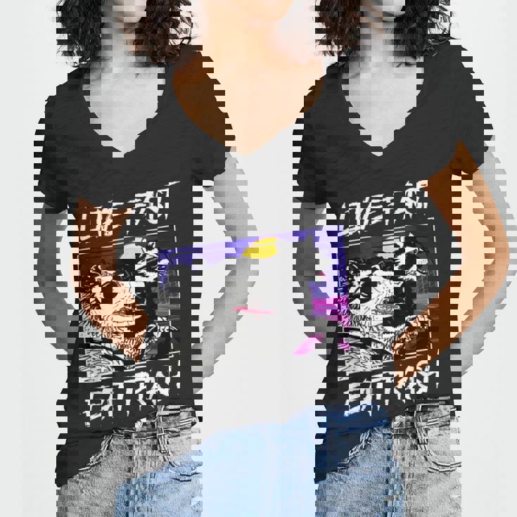 Live Fast Eat Trash Women's V-Neck T-Shirt for Raccoon & Opossum Fans