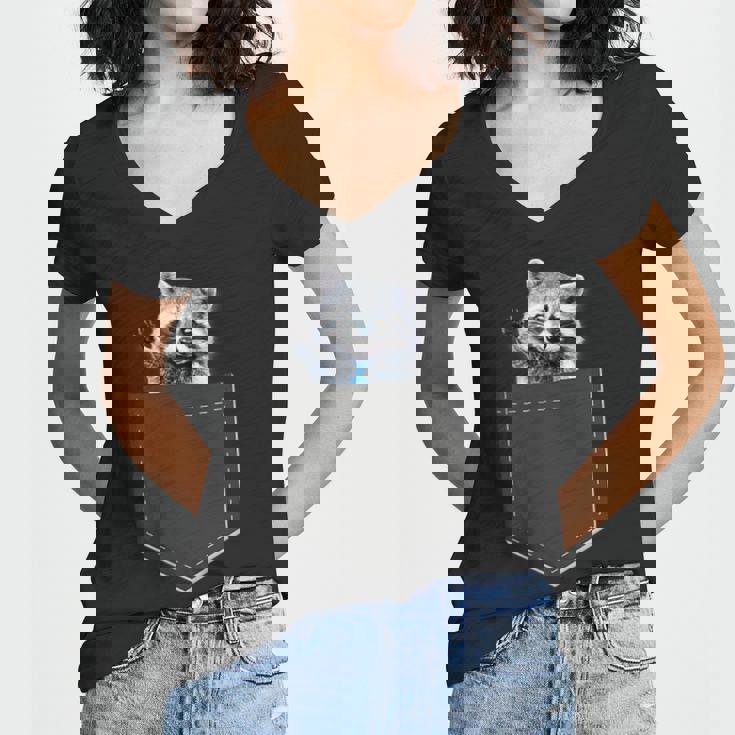 Pocket Raccoon Women's V-Neck T-Shirt - Cute Design for Animal Lovers
