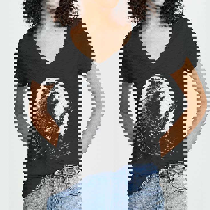 Raccoon Guitarist Women's V-Neck T-Shirt - Musical Moonlight Meme