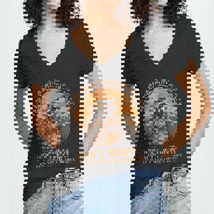 Raccoon Hiking Vintage V-Neck | Women's Tee - Outdoors Enthusiasts